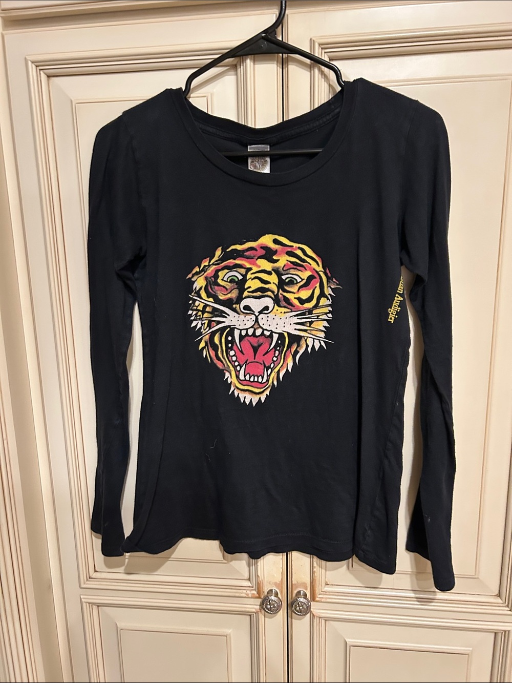 Ed Hardy Black Tee with Yellow and Pink Tiger Print
